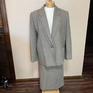 VTG Halmode Plus Women's Plaid Blazer Skirt‎ Suit Wool Blend Career Business 16W